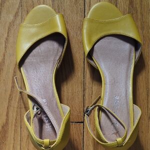 Yellow Open-Toe Ankle-Strap Flats by Unknown Brand